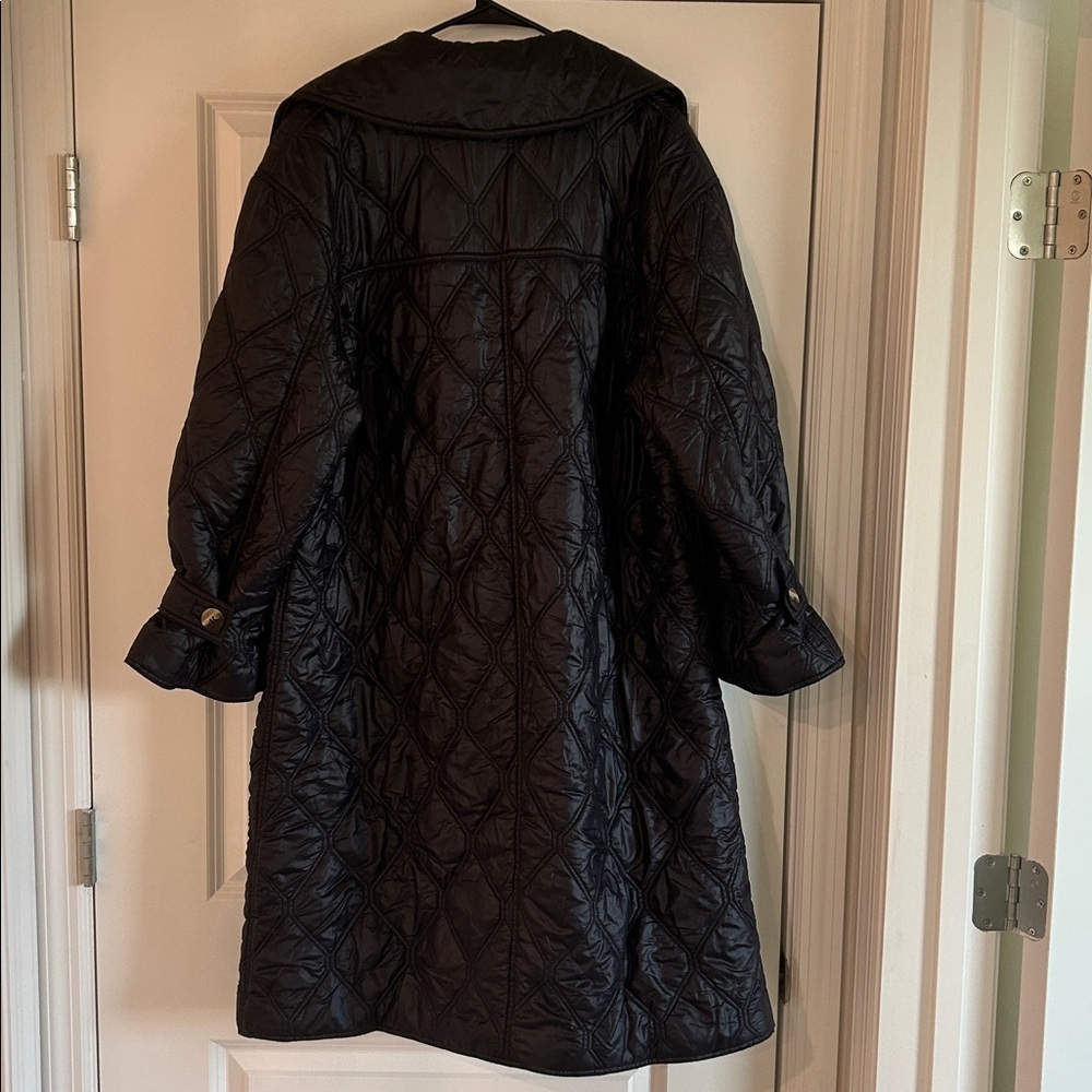 GANNI Women's Elegant Navy Shiny Quilted Coat - Picture 7 of 15